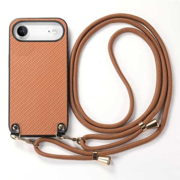 iPhone 17 Air Skal - kolfiber med läderbaksida och axelrem Brun