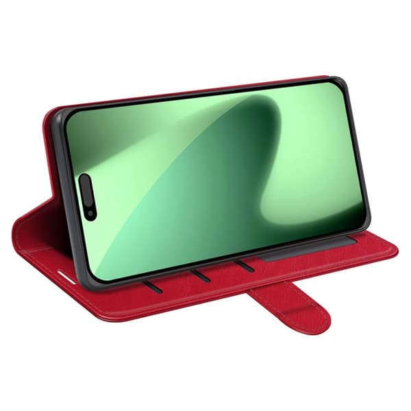 iPhone 18 Pro / iPhone 17 Pro Skal Läderfodral med Textur och Horisontell Vändning Röd