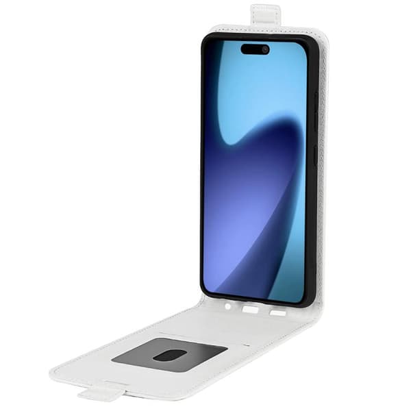 iPhone 17 Skal läderfodral med enkel vertikal flip och R64-textur Vit