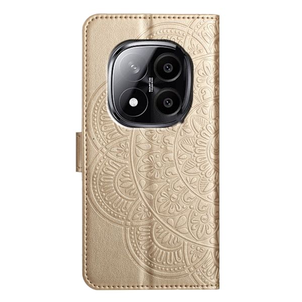 Redmi Note 14 Pro 5G - Blomsterpräglat Läderfodral Guld