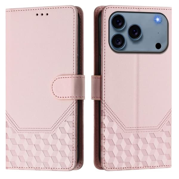 iPhone 18 Pro Max / iPhone 17 Pro Max Skal läderfodral med honungskombination och RFID-präglad design Rosa