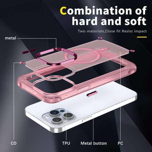 iPhone 16 Pro Skal TPU + PC med MagSafe Magnetisk Telefonfodral Transparent rosa