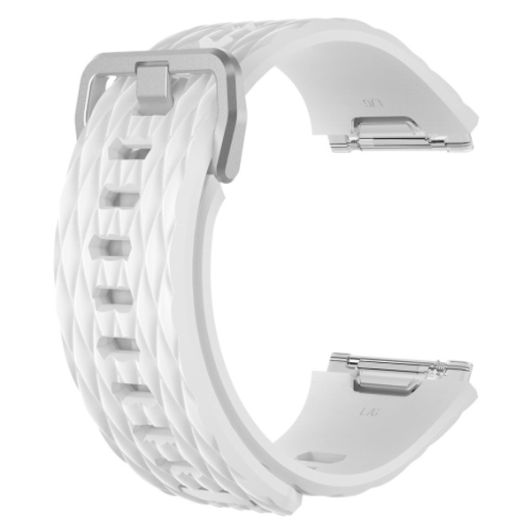 För Fitbit Ionic Dragon Scale Texture Silicone Watch Band med spänne White L