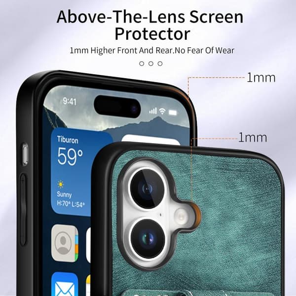 iPhone 17 Retro Skin-feel Ring Card Wallet Skal Grön