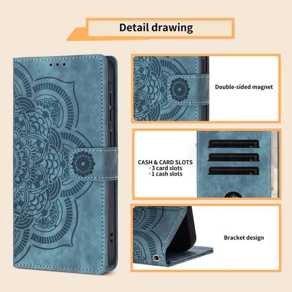 Redmi Note 14 Pro 4G - Mandala Prägad Retro Frostad Läderfodral Blå