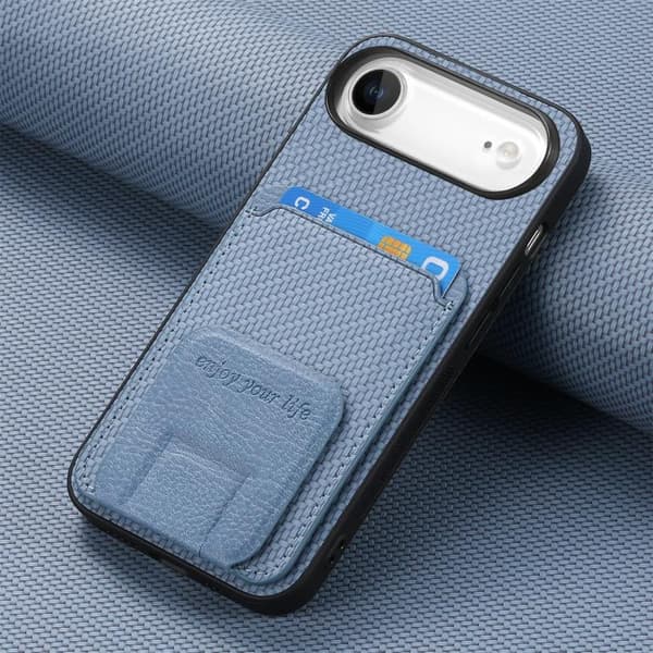 iPhone 17 Air Skal - Kolfiber med Fällbart Ställ Blå