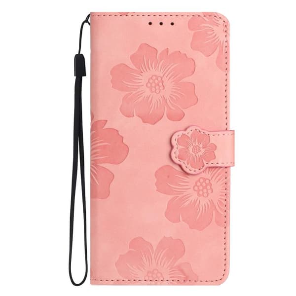 iPhone 18 Pro Max / iPhone 17 Pro Max Skal läderfodral med blomsterprägling Rosa