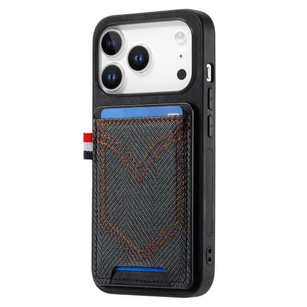 iPhone 17 Pro Max Skal - denimtextur med kortfack Svart