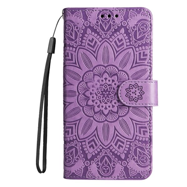 Redmi Note 14 5G - Prägad Solros Läderfodral Purpur
