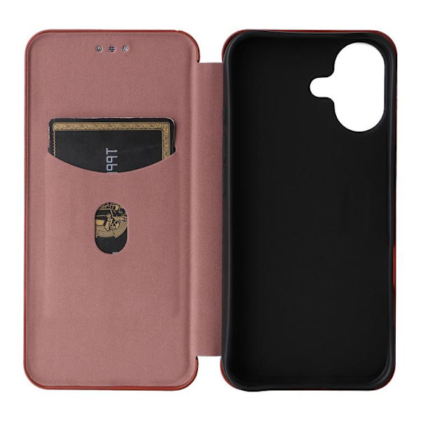 iPhone 17 Skal läderfodral - kolfibertextur Brun