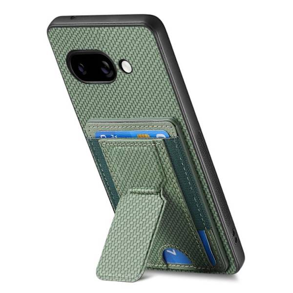 för Pixel 9a Skal med Kolfiber Fällbart Ställ och Elastisk Kortficka Grön