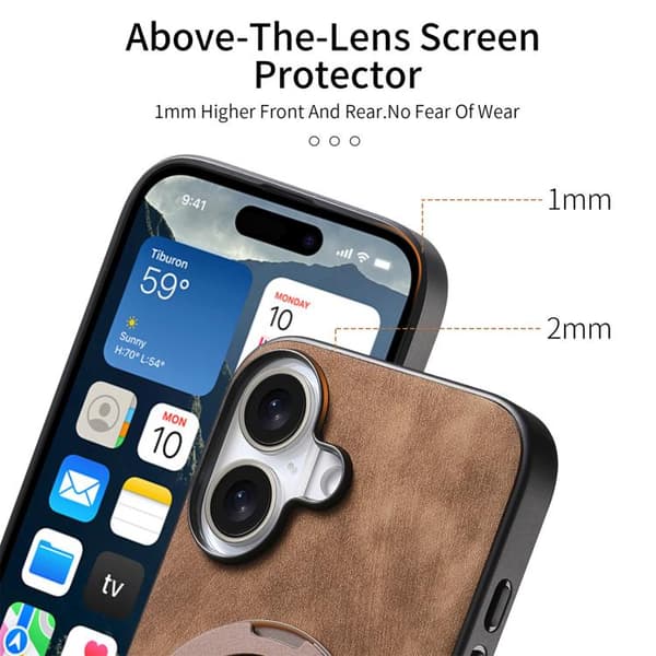 iPhone 17 Retro Läder Rotations Rund Skal Brun