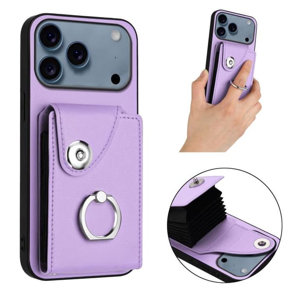 iPhone 18 Pro Max / iPhone 17 Pro Max Skal med Kortfack och Ringhållare Purpur