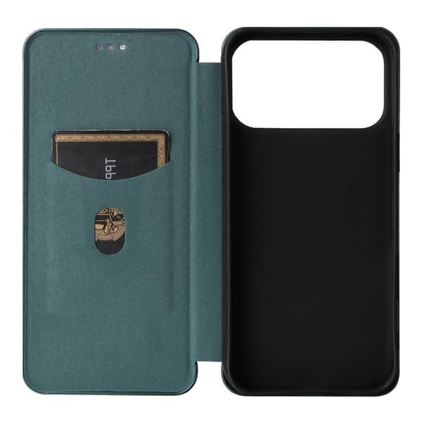 iPhone 18 Pro Max / iPhone 17 Pro Max Skal läderfodral med kolfibertextur Grön