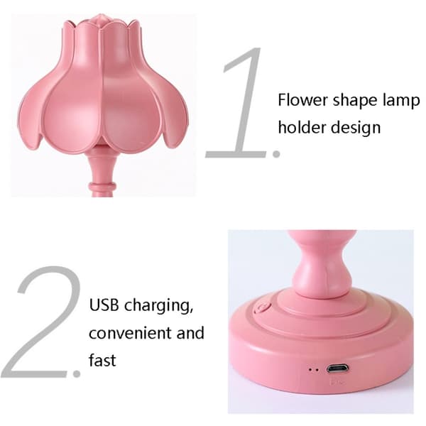 Retro Laddningsbar Bordslampa Sovrum Säng LED Ögonskyddslampa(LD05 Lotus Grå Grön)