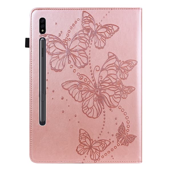 Samsung Galaxy Tab S8 Prägad Fjärilsdesign Läderfodral Rosa