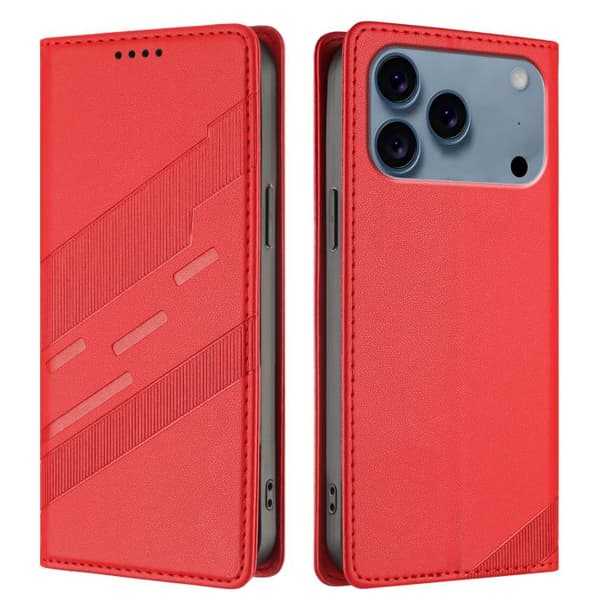 iPhone 18 Pro Max / iPhone 17 Pro Max Skal läderfodral - Prägad Multifunktionell Plånbok - Retro Läder Röd