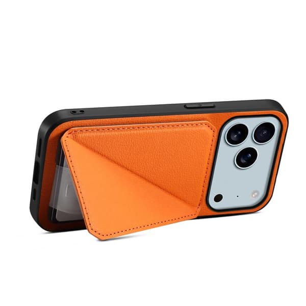 iPhone 18 Pro Max / iPhone 17 Pro Max Skal med D04 Kalvskinnsstruktur och Dubbel Kortfack Orange