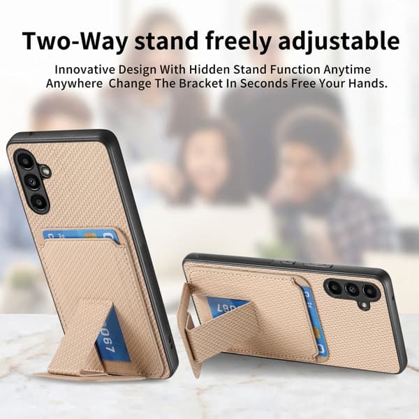 Samsung Galaxy Note20 Skal i Kolfiber med Kortficka och Fällbart Ställ Kaki