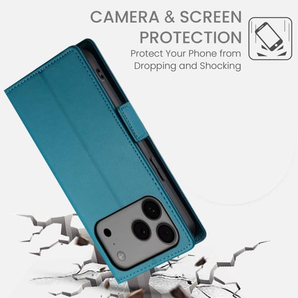 iPhone 17 Pro Skal läderfodral med sidospänne - magnetisk frostad läder Blå