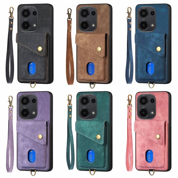 Redmi K80 / Poco F7 Pro - Retro Kortplånbok Fällbart Läder Mobilfodral med Rem Blå