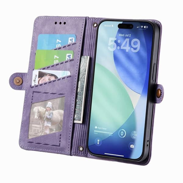 iPhone 18 Pro / iPhone 17 Pro Geometrisk Dragkedja Plånbok Sidospänne Skal Läderfodral Purpur