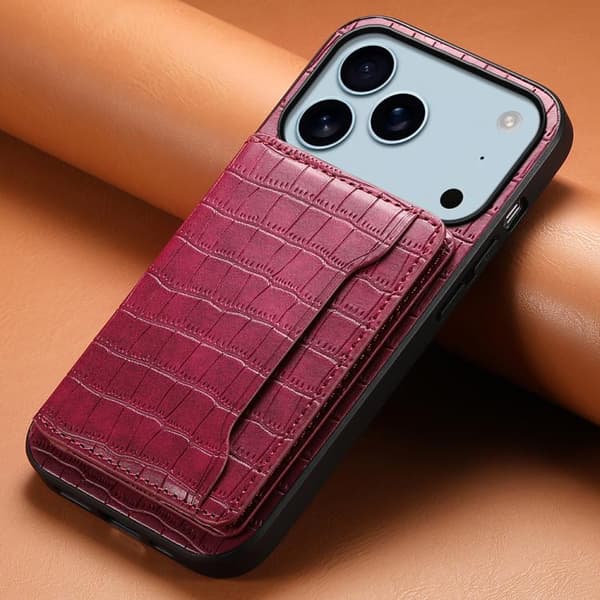 iPhone 18 Pro Max / iPhone 17 Pro Max Skal med Krokodiltextur och Fullt Skyddande Design Röd