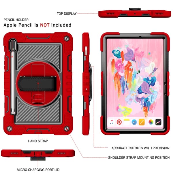 Samsung Galaxy Tab S7/S8 360° Rotationsfodral i Silikon + PC Röd+Svart