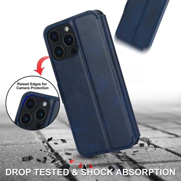 iPhone 16 Pro Max Shockproof PU + TPU Skal - Hållbart Fodral Läder Blå