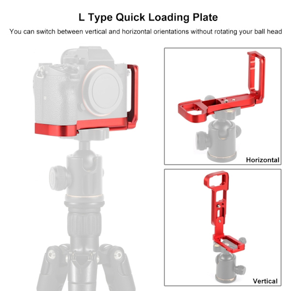 1/4 tums vertikal fotografering snabbkoppling L-platta fäste bas hållare för Sony A9 (ILCE-9) / A7 III/ A7R III Röd