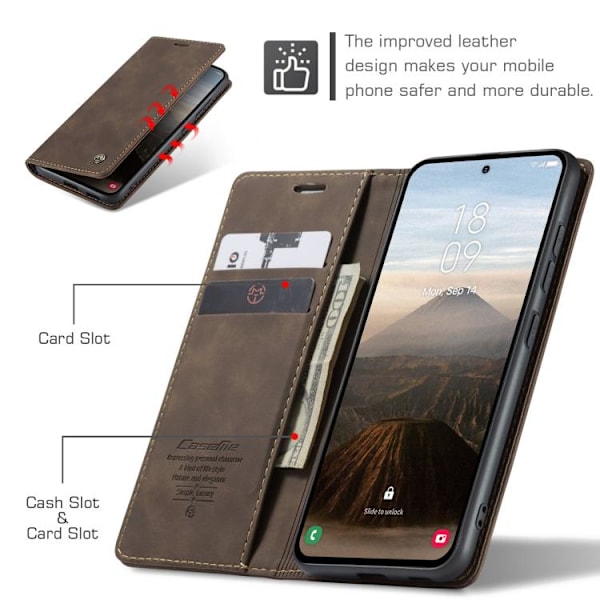 Samsung Galaxy S25 5G Skal CaseMe 013 Multifunktionell Horisontell Flip Läder Kaffe