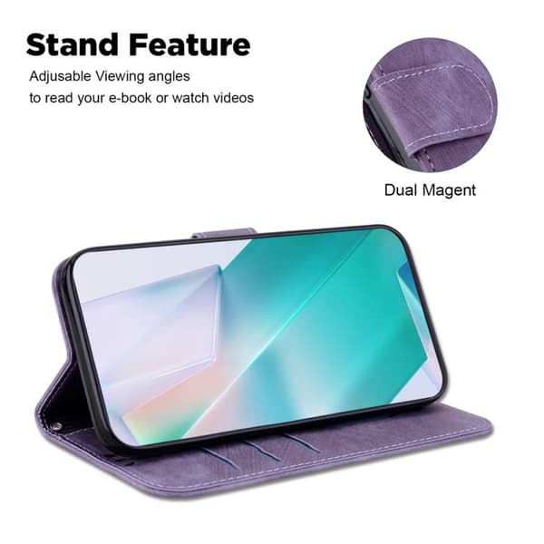 iPhone 18 Pro Max / iPhone 17 Pro Max Skal läderfodral med liten tigerprägling Purpur