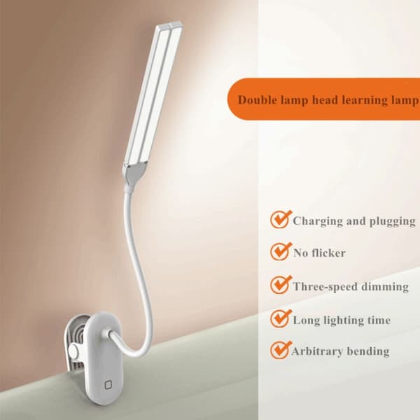 TD5 Dubbel bordslampa med USB-skrivbordsklämma, stil: Plug-in-version (vit)