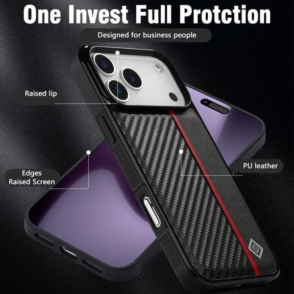iPhone 18 Pro Max / iPhone 17 Pro Max Skal 3 - 1 Kolfiber Textur Stötsäker