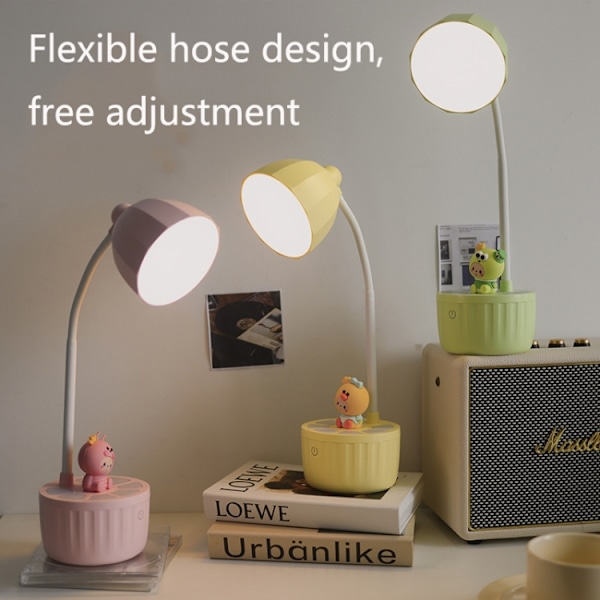 2102 LED Ögonskydd Belysning Läs Skrivbordslampa - med Docka (Rosa)