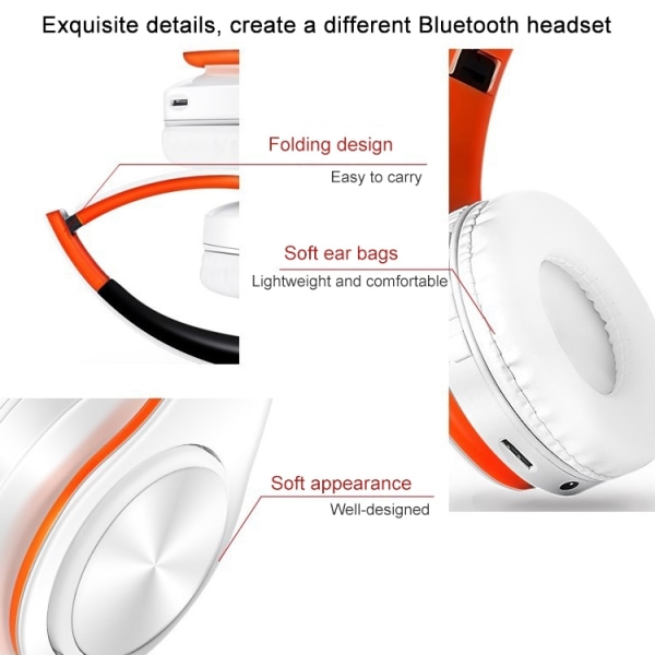 LPT660 Fällbar Stereo Bluetooth Headset MP3-spelare, 32 GB TF-kort och 3,5 mm AUX vit ros