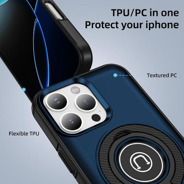 iPhone 16 Pro Max Ring Holder Magnetisk Skal Blå