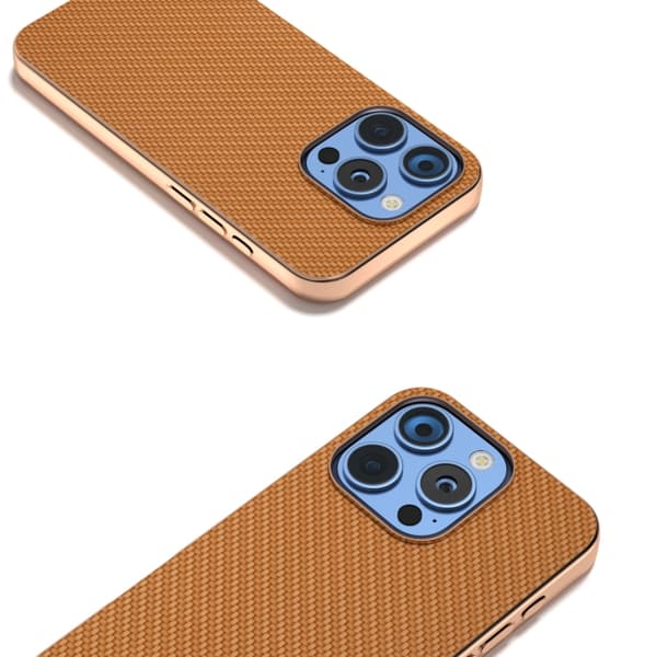 iPhone 16 Pro Nano Elektropläterad Kolfiber Textur Skal Brun