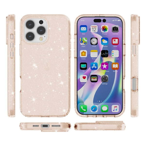 iPhone 16 Pro Max Shockproof Terminator Glittrande Pulver Skal Guld