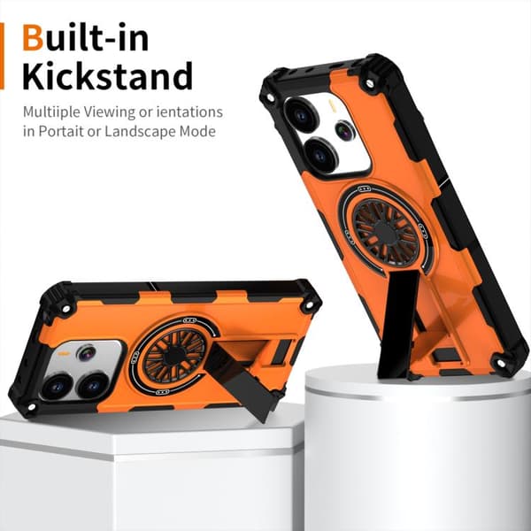 Redmi Note 14 4G - Stötsäker Kickstand Metallic Shaft MagSafe fodral Orange