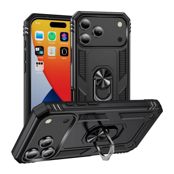 iPhone 18 Pro Max / iPhone 17 Pro Max Skal Shockproof TPU Hybrid PC med Hållare Svart