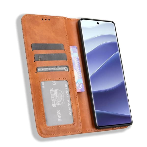 Redmi Note 14 Pro+ 5G - Magnetisk Spänne Retro Textur Läder fodral Brun