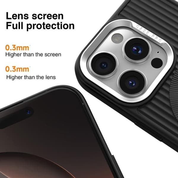 iPhone 16 Pro Max Vertikala Linjer Osynlig Platt Hållare MagSafe Skal Grå