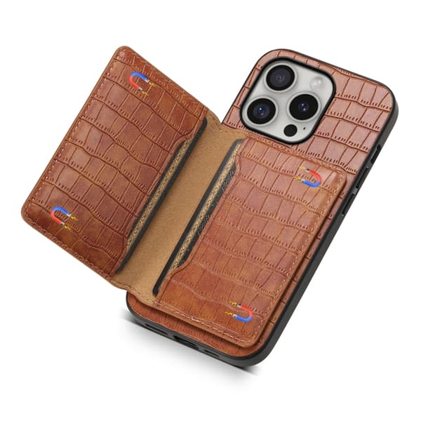 iPhone 16 Pro Crocodile Textur Skal Design med Full Täckning Brun