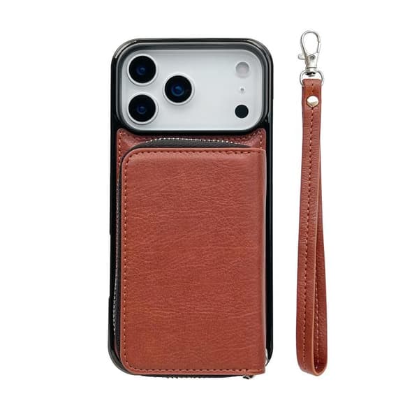 iPhone 18 Pro Max / iPhone 17 Pro Max Skal med Lanyard och 11 Kortfack - Enfärgad Design Brun