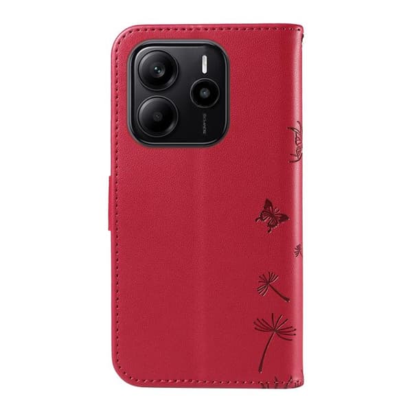 Redmi Note 14 4G - Flip Läderfodral med Dandelion Prägling, Röd