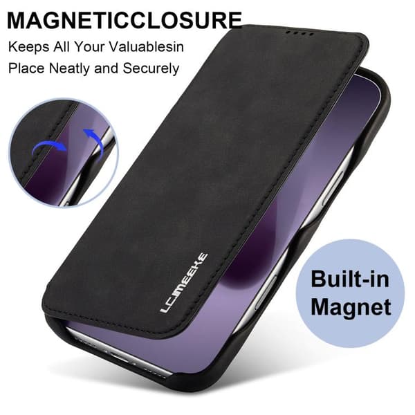 iPhone 18 Pro Max / iPhone 17 Pro Max Skal läderfodral LC.IMEEKE Hon Ancient Series Flip Svart