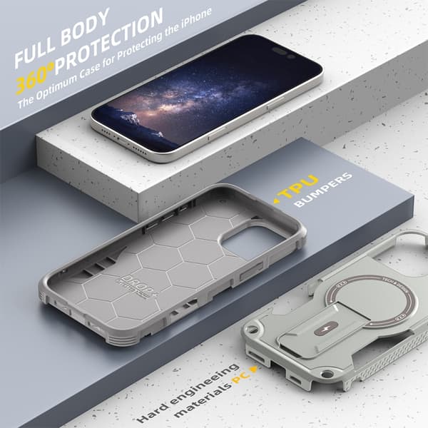 iPhone 16 Pro Max Armor Magsafe Skal - PC Hybrid TPU Skyddsfodral Grå
