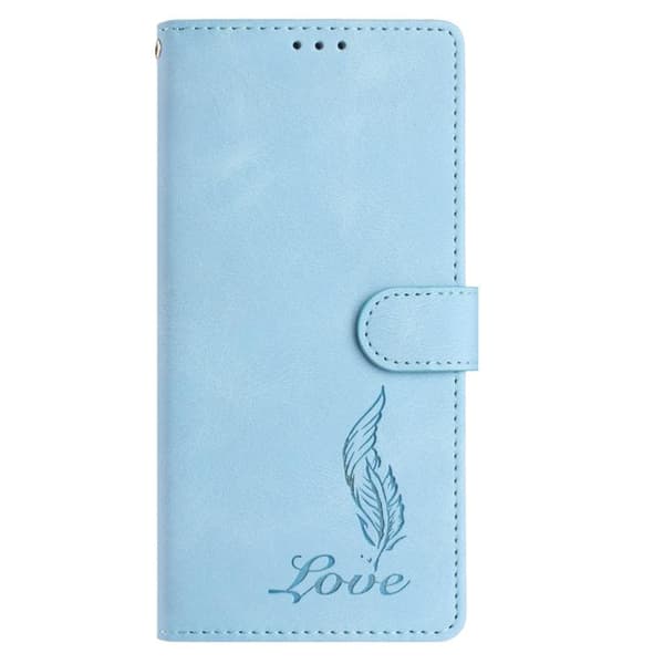 Redmi Note 14 Pro 4G - Embossed Feather Leather Mobilskal med Skinnkänsla Ljusblå
