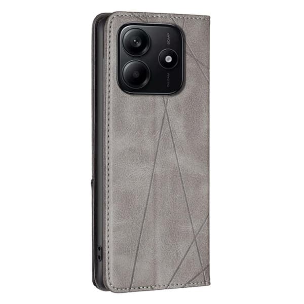 Redmi Note 14 4G - Magnetiskt Läderfodral med Rhombus Textur, Grå